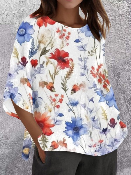 

Casual Floral Crew Neck T-Shirt, Color16, T-Shirts