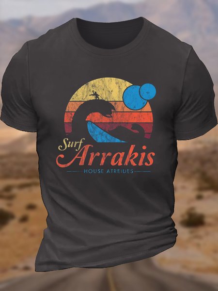 

Men's Visit Arrakis Letters Crew Neck Casual T-Shirt, Deep gray, T-shirts