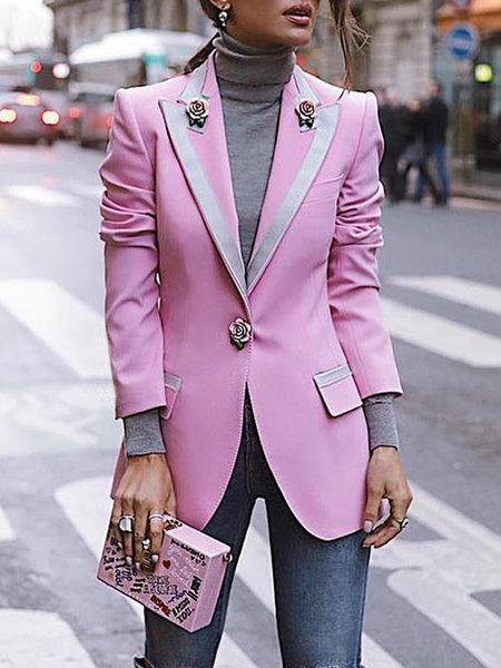

Regular Fit Urban Color Block Long Sleeve Blazer, Pink, Blazers