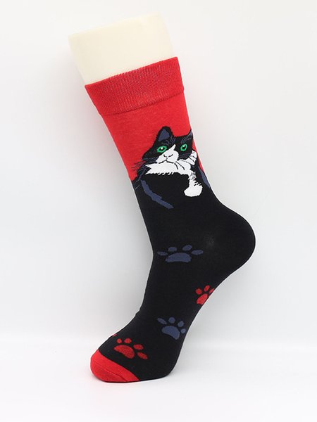 

Cow Cat Kiwi Graphic Men's Styling Stockings, Red, Socks