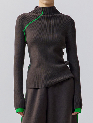 

Color Block Tight Half Turtleneck Elegant Sweater, Black, Pullovers