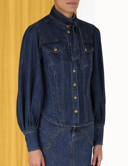 

Plain Regular Fit Urban Denim Denim Blouse, Blue, Blouses and Shirts
