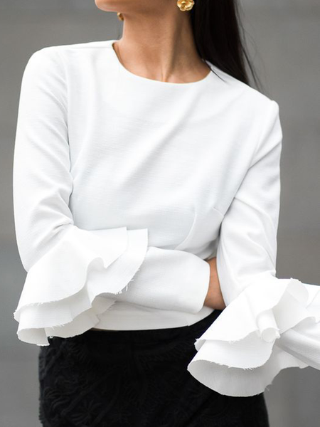 

Regular Fit Urban Plain Crew Neck Long Sleeve Regular Fit Shirt, White, Blouses and Shirts