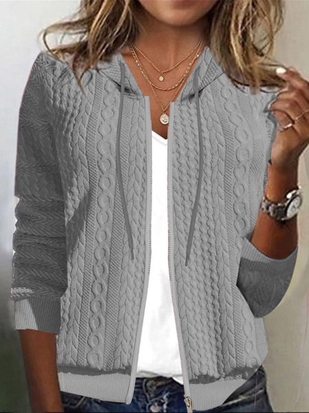 

Loose Knit Hooded Jacket in Textured Fabric, Gray, Jackets