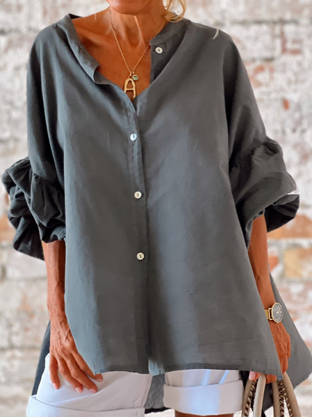 

Loose Casual Buckle Plain Blouse, Gray, Shirts & Blouses