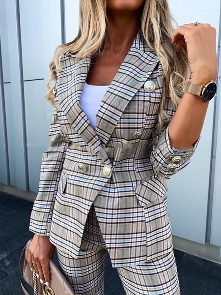 

Regular Fit Plaid Urban Lapel Collar Blazer, Gray, Blazers