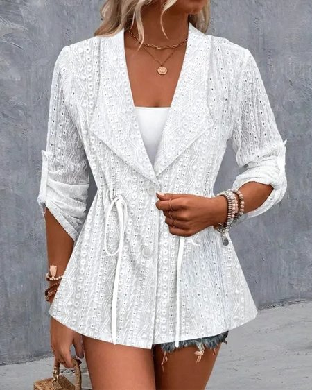 

Plain Shawl Collar Casual Kimono, White, Cardigans