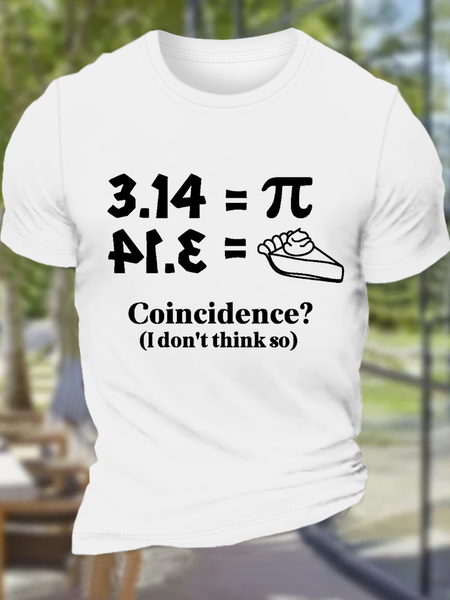 

Men's Cute Pi Day Crew Neck Cotton Casual T-Shirt, White, T-shirts
