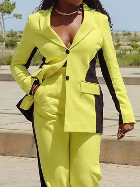 

Urban Plain Color Block Regular Fit Lapel Collar Blazer, Yellow, Blazers