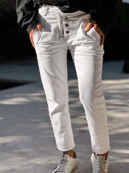 

Plain Casual Regular Fit Pants, White, Pants