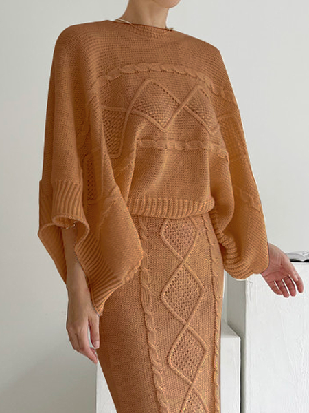 

Micro-Elasticity Crew Neck Long Sleeve Loose Elegant Sweater, As picture, Pullovers