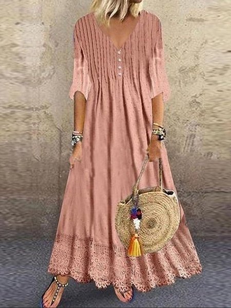 

Casual Plain V neck Dress With No, Pink, Dresses