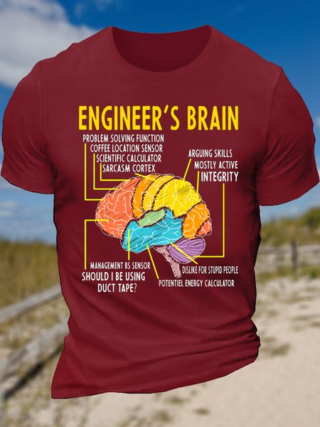 

Men's Engineer's Brain Funny Sarcastic Casual Crew Neck T-Shirt, Red, T-shirts
