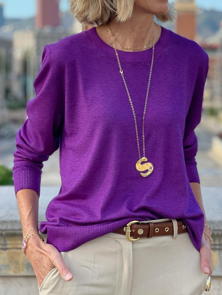 

Regular Fit Plain Wool/Knitting Casual Sweater, Purple, Sweaters