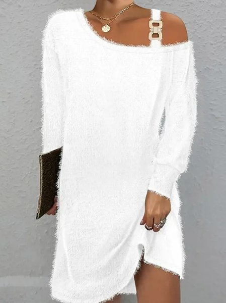

Casual Loose One Shoulder Plain Dress, White, Dresses