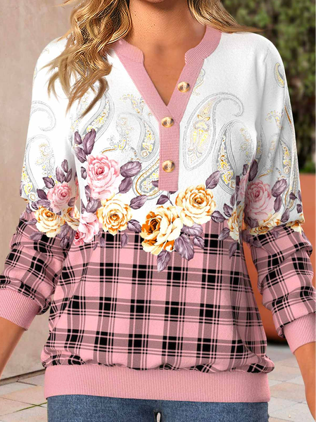 

Casual V Neck Loose Floral Sweatshirt, Pink, Sweatshirts & Hoodies
