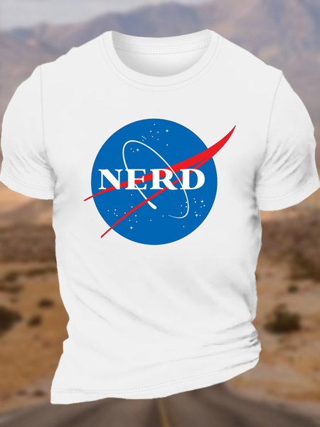 

Men's Nerd NASA Logo Geek Space Humor Crew Neck Text Letters Casual T-Shirt, White, T-shirts