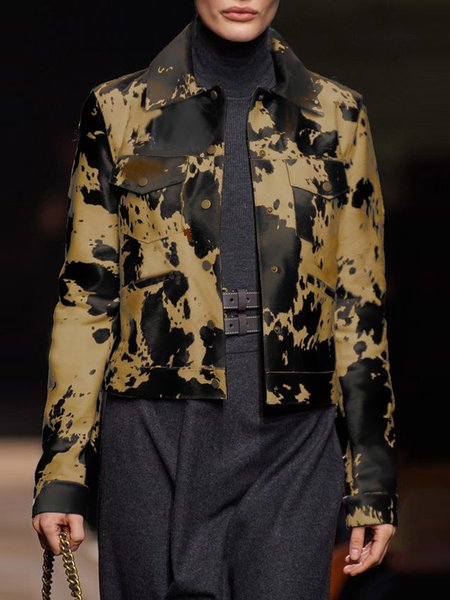 

Urban Shawl Collar Abstract Jacket, Yellow brown, Jackets