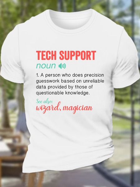 

Men's Funny Tech Support Definition IT Humor Tee - Computer Geek Cotton Casual Text Letters T-Shirt, White, T-shirts