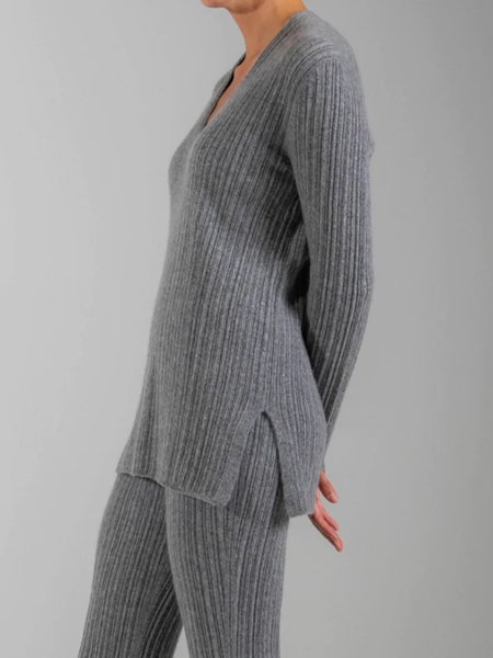 

High Elasticity V Neck Urban Regular Fit Long Sleeve Sweater, Gray, Pullovers