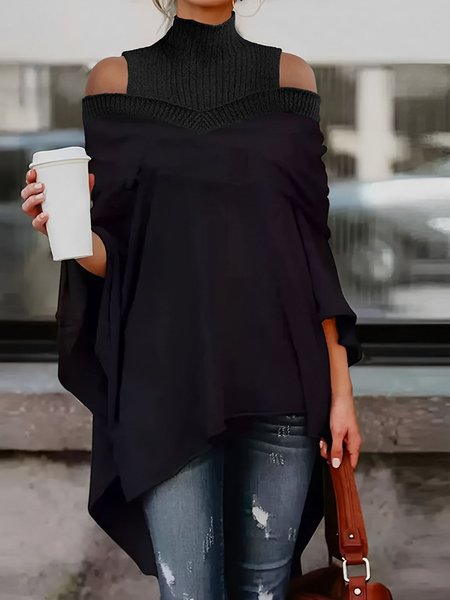 

Urban Turtleneck Loose Plain Sweater, Black, Pullovers