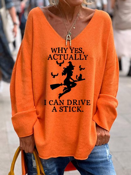 

Casual Loose Text Letters V Neck Sweater, Orange, Sweaters