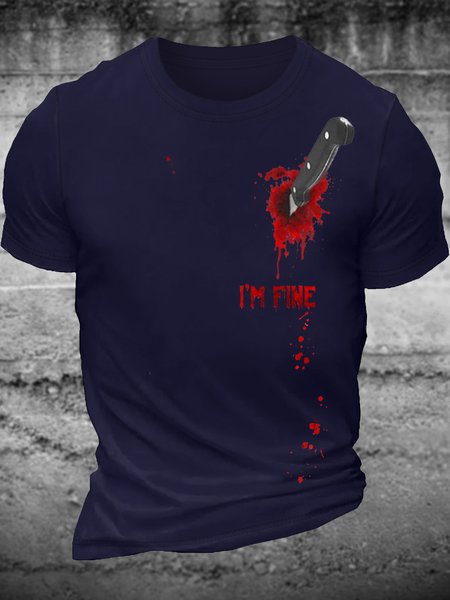 

Women‘s Casual Cotton Halloween I’m Fine T-Shirt, Dark blue, T-shirts