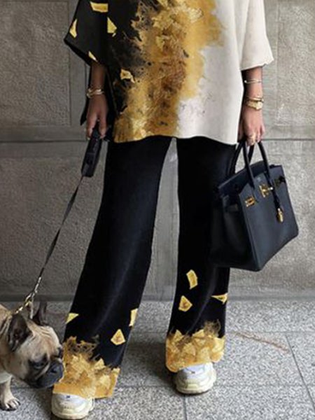 

Urban Abstract Loose Fashion Wide Leg Pants, As picture, Pants