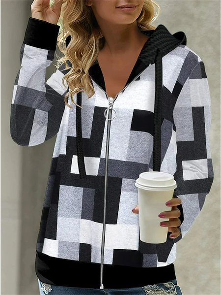 

Knitted Casual Loose Hoodie Jacket, Black, Jackets