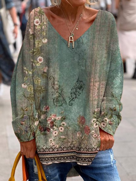 

Ethnic Wool Casual Loose Sweater, Green, Sweaters