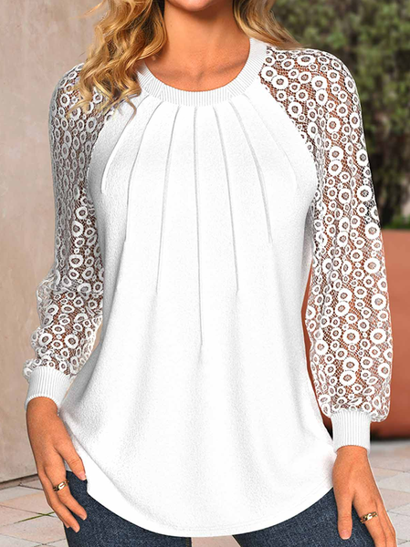 

Casual Plain Crew Neck Lace Sweatshirt, White, Sweatshirts & Hoodies