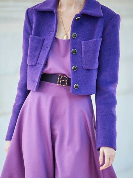 

Loose Urban Shirt Collar Long Sleeve Plain Jacket, Purple, Jackets