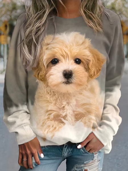 

Dog Loose Crew Neck Casual Sweatshirt, Gray, Hoodies&Sweatshirts