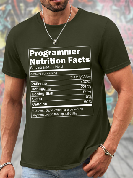 

Men's Funny Coding Nutrition Facts Computer Programming Cotton Casual T-Shirt, Green, T-shirts
