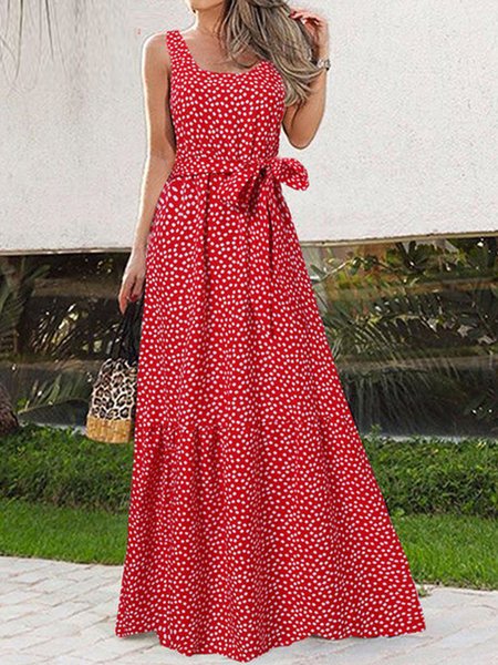 

Casual Plants Square neck Dress With No, Red, Dresses