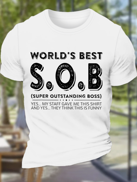 

Men's World's Best SOB Super Outstanding Boss Funny Colleague Cotton Casual Crew Neck T-Shirt, White, T-shirts