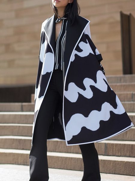 

Chevron Regular Fit Urban Shawl Collar Coat, Black, Coats