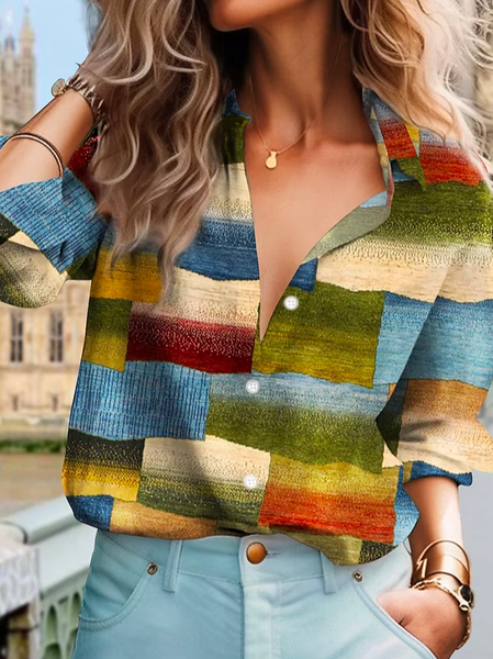

Casual Loose Plaid Shirt Collar Blouse, Blue, Shirts & Blouses