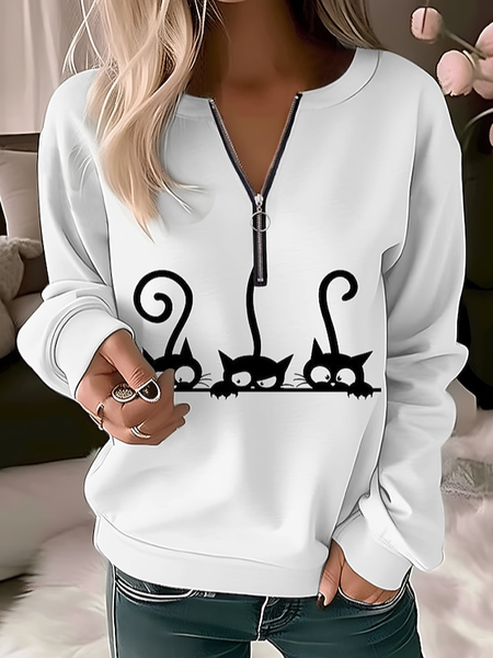 

Crew Neck Cartoon Casual Sweatshirt, White, Sweatshirts & Hoodies