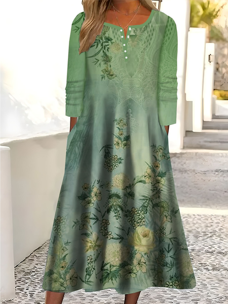 

Casual Floral Crew Neck Regular Fit Dress, Green, Dresses