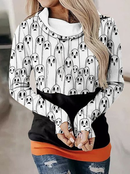 

Casual Stand Collar Halloween (pumpkin) Sweatshirt, Black-white, Hoodies & Sweatshirts