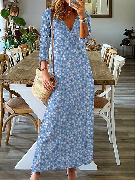

Disty Floral V Neck Casual Dress, Blue, Dresses
