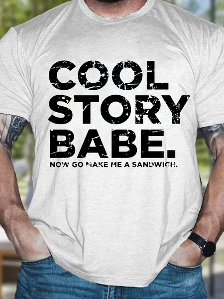 

Men's Cool Story Babe Sarcastic Humor Graphic Casual Cotton T-Shirt, White, T-shirts