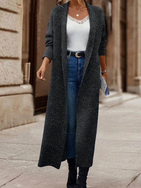 

Micro-Elasticity Loose Shawl Collar Long Sleeve Urban Plain Long Kimono, Deep gray, Kimonos