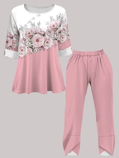 

Floral Loose Casual Two-Piece Set, Pink, Suit Set