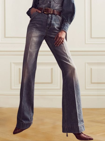 

Urban Regular Fit Denim Plain Wide Leg Jeans, Blue, Jeans