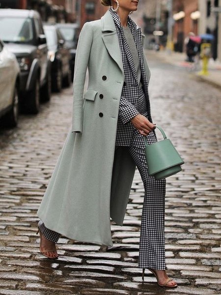 

Long Sleeve Plain Regular Fit Lapel Collar Urban Coat, Green, Coats