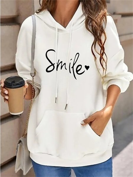 

Text Letters Hoodie Casual Loose Sweatshirt, White, Sweatshirts & Hoodies