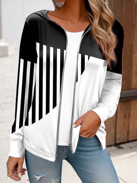 

Geometric Hoodie Loose Casual Jacket, Black, Jackets