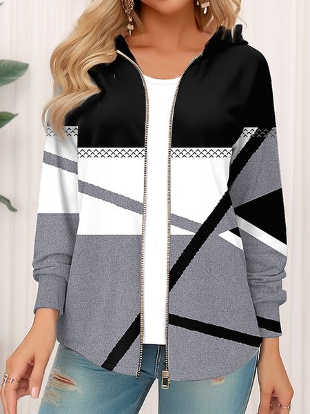

Zipper Casual Hoodie Loose Jacket, Black, Jackets